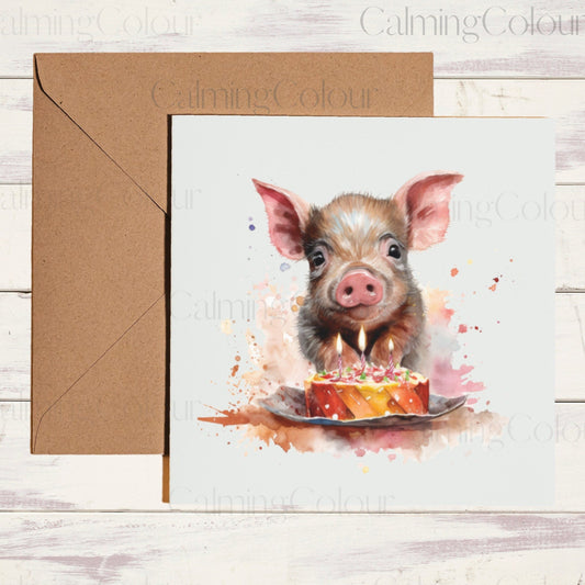 Pig Greeting Card | Birthday | Single Card | Calming Colour