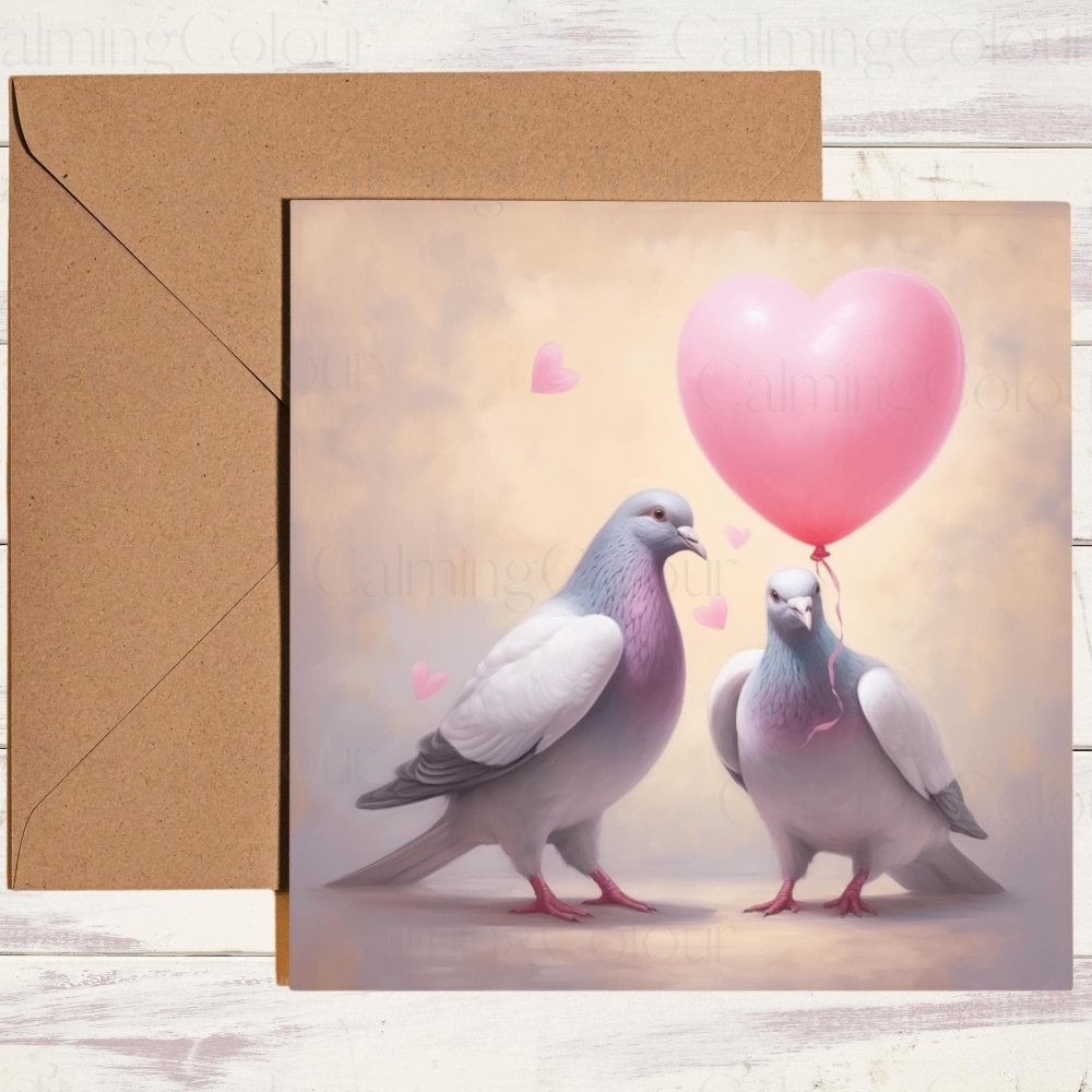 Pig holding Red Balloon | Valentine's Card | Calming Colour