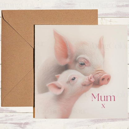 Pig on Mother's Day with Love | Greeting Card for Mum | Mother's Day Card