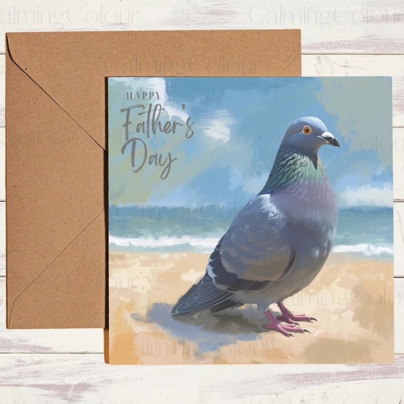 Pigeon At the Seaside | Father's Day Card | Calming Colour