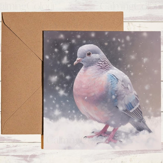 Pigeon in Snowy Scene | Christmas Card | Christmas Card