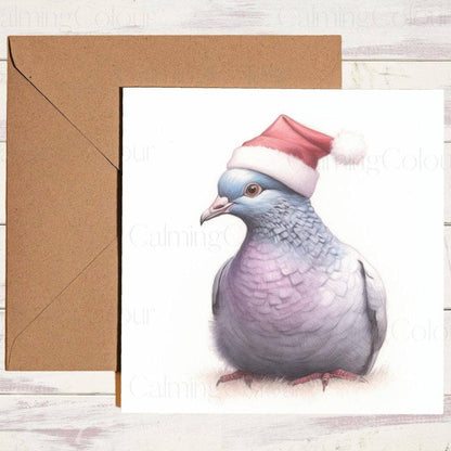 Pigeon wearing a Red Santa Hat | Christmas Card | Christmas Card