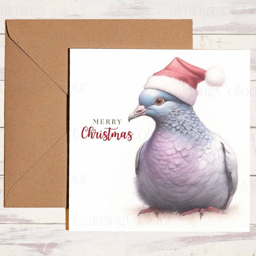 Pigeon wearing a Red Santa Hat | Christmas Card | Christmas Card