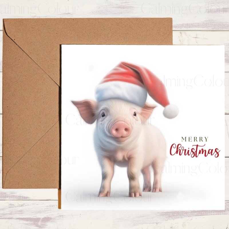 Piglet Wearing a Santa Hat | Christmas Card | Christmas Card