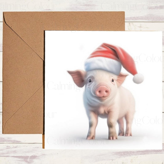 Piglet Wearing a Santa Hat | Christmas Card | Christmas Card