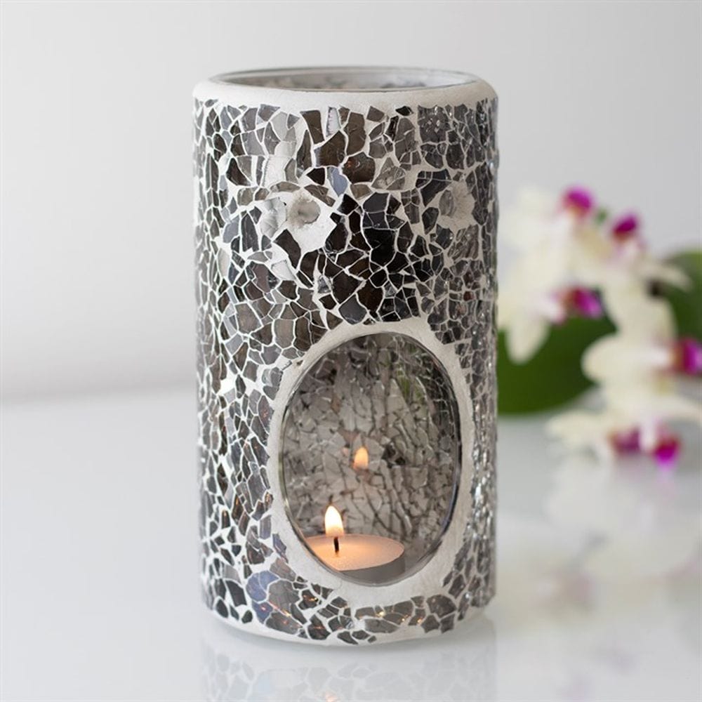 Pillar Gunmetal Grey Crackle Oil Burner | Calming Colour