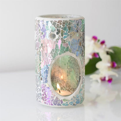 Pillar Light Blue Iridescent Crackle Oil Burner | Calming Colour