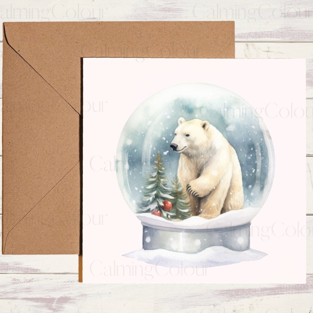 Polar Bear in SnowGlobe | Christmas Card | Calming Colour