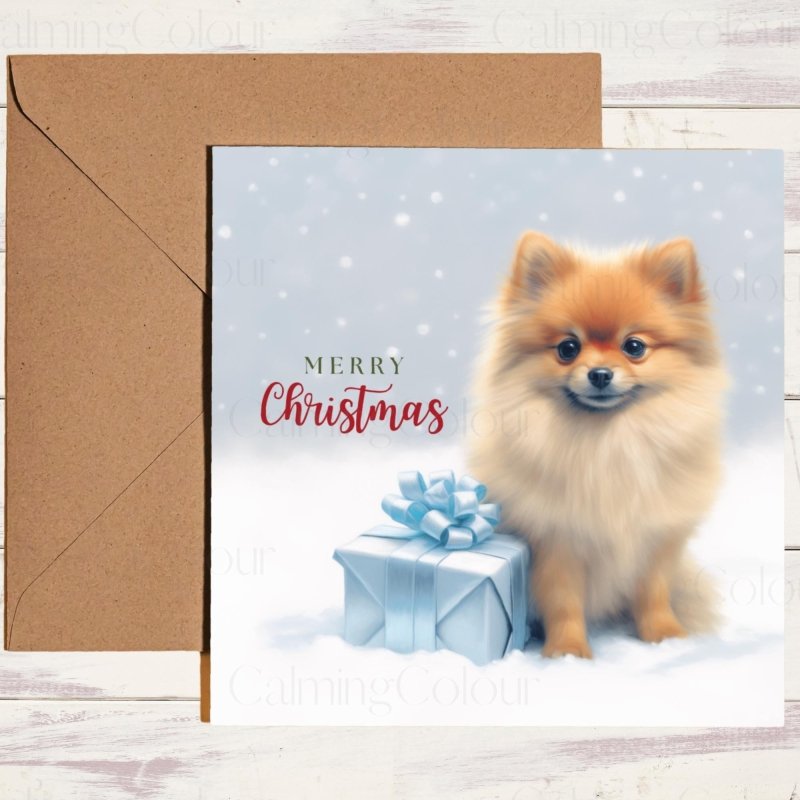 Pomeranian Christmas Card with Snowy Scene | Christmas Card