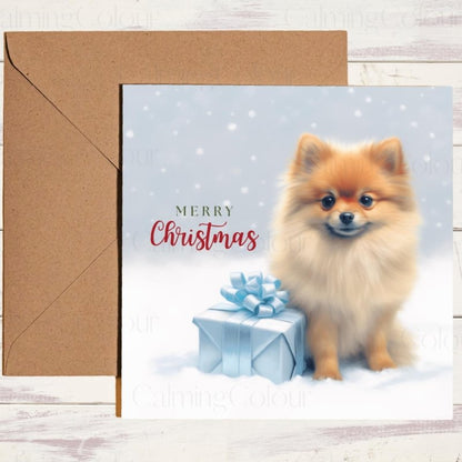 Pomeranian Christmas Card with Snowy Scene | Christmas Card