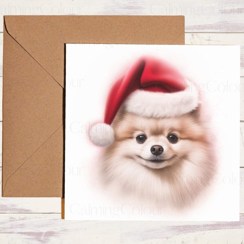 Pomeranian | Red Santa Hat Christmas Card | Christmas Card