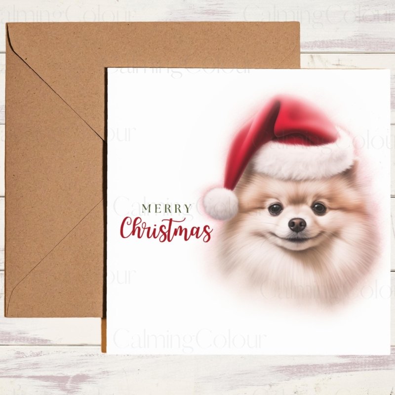 Pomeranian | Red Santa Hat Christmas Card | Christmas Card