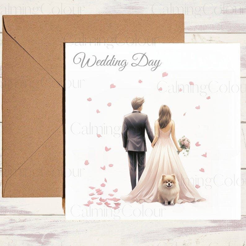 Pomeranian | Wedding Couple | Wedding Card | Calming Colour