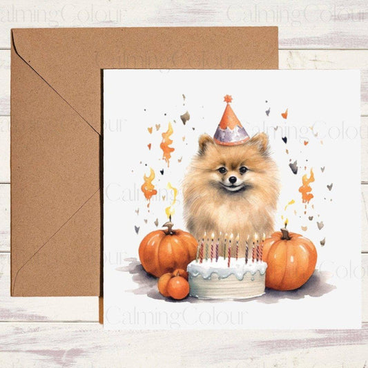 Pomeranian with Birthday Cake | Halloween | Birthday Card | Birthday Card