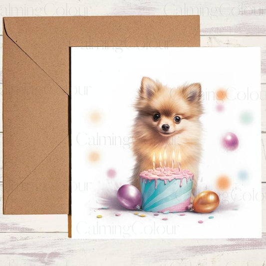 Pomeranian with Cupcake | Birthday Card | Calming Colour