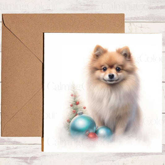 Pomeranian with Mini Christmas Tree | Christmas Card | Christmas Card