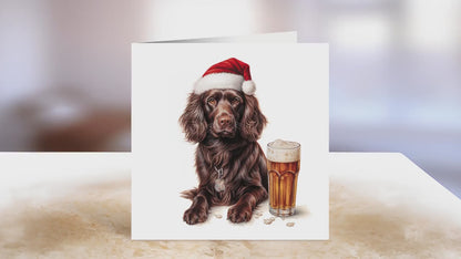 Chocolate Sprocker Spaniel Christmas Card | Greeting card for dog lover | Single card blank on the inside