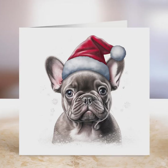 Grey French Bulldog Christmas Card | Greeting card for dog lover | Single card blank on the inside