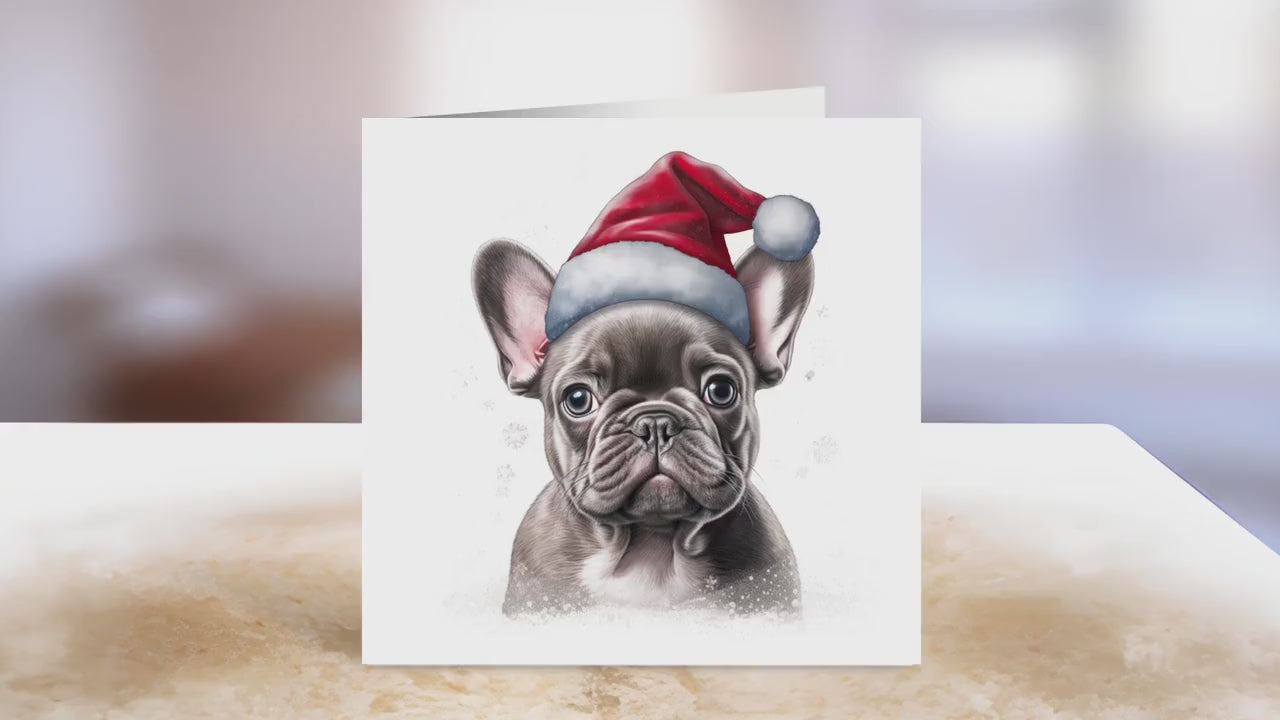 Grey French Bulldog Christmas Card | Greeting card for dog lover | Single card blank on the inside