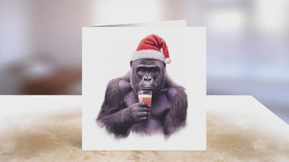 Gorilla Christmas Card | Greeting card for Gorilla lover | Single card blank on the inside