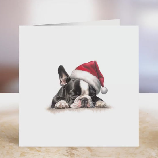 Boston Terrier Christmas Card | Greeting card for dog lover | Single card blank on the inside