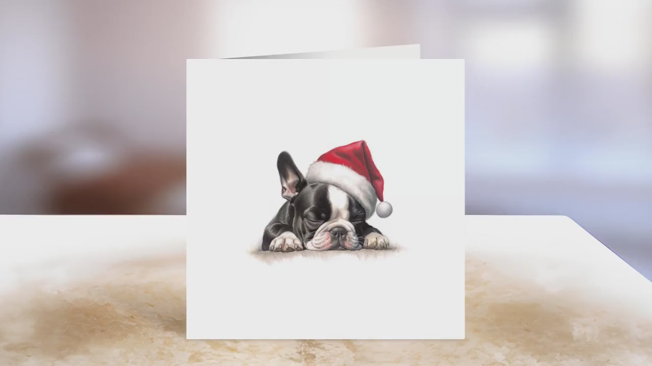 Boston Terrier Christmas Card | Greeting card for dog lover | Single card blank on the inside