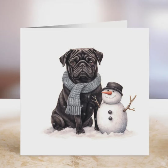 Black Pug Christmas Card | Greeting card for dog lover | Single card blank on the inside