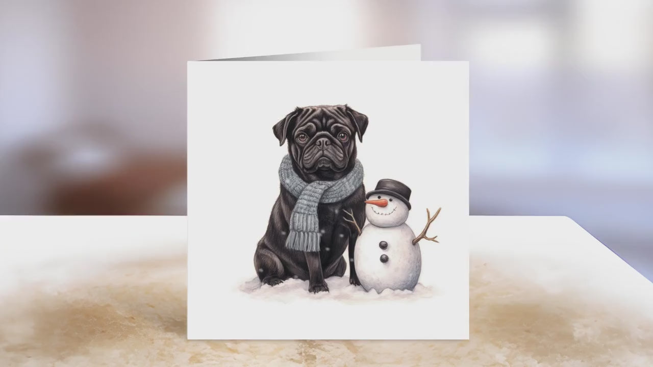 Black Pug Christmas Card | Greeting card for dog lover | Single card blank on the inside