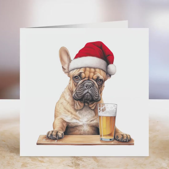 Tan French Bulldog Christmas Card | Greeting card for dog lover | Single card blank on the inside