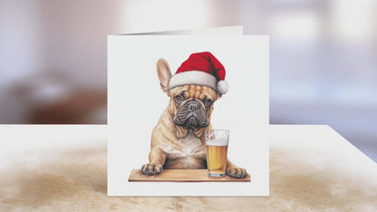 Tan French Bulldog Christmas Card | Greeting card for dog lover | Single card blank on the inside