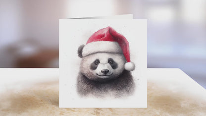 Panda Christmas Card | Greeting card for Panda lover | Single card blank on the inside