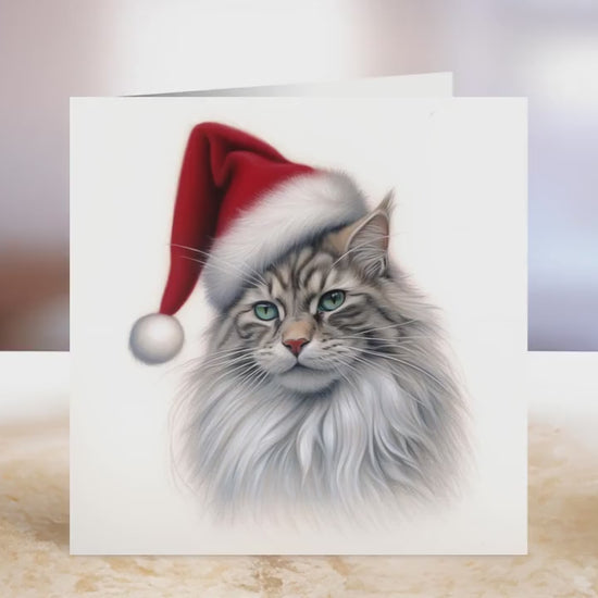 Maine Coon Christmas Card | Greeting card for Cat lover | Single card blank on the inside