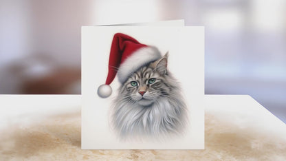 Maine Coon Christmas Card | Greeting card for Cat lover | Single card blank on the inside