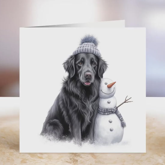 Flat-Coated Retriever Christmas Card | Greeting card for dog lover | Single card blank on the inside