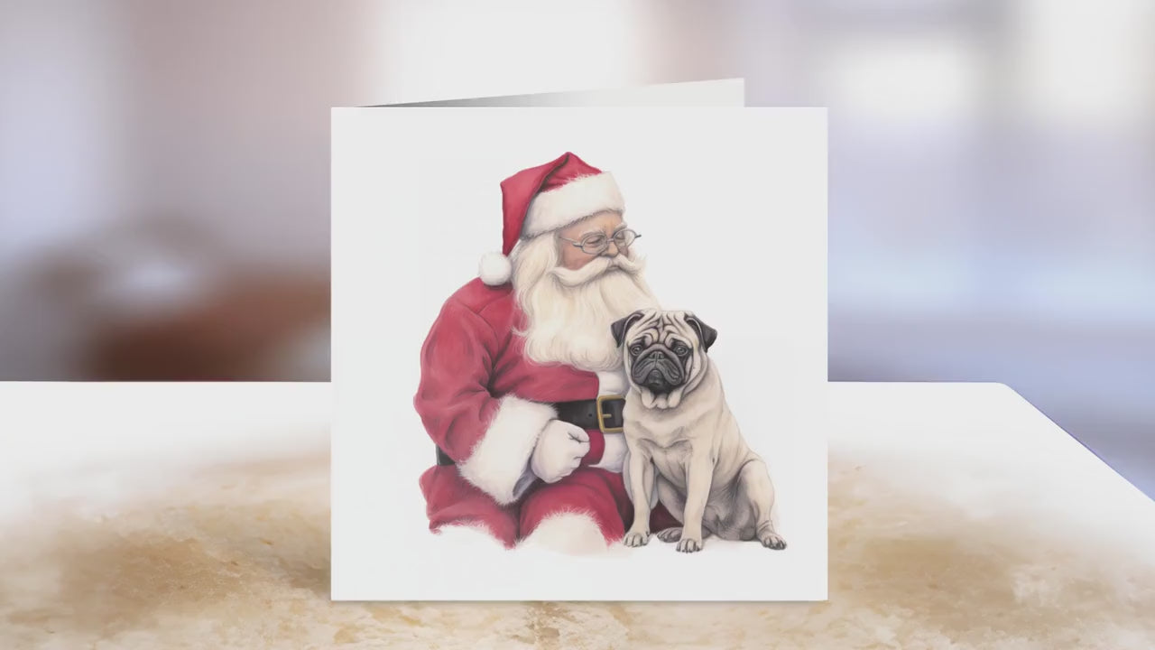 Pug Christmas Card | Greeting card for dog lover | Single card blank on the inside