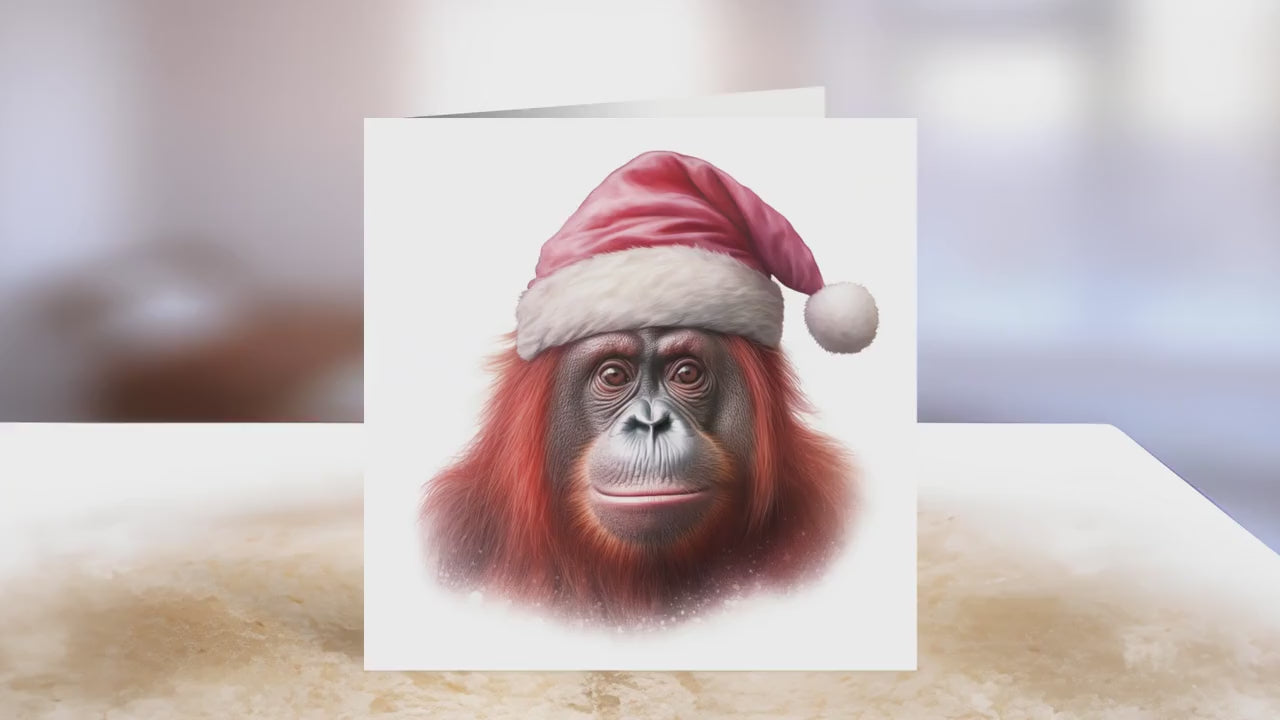 Orangutan Christmas Card | Greeting card for Orangutan lover | Single card blank on the inside