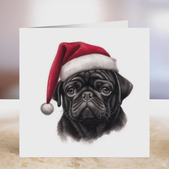 Black Pug Christmas Card | Greeting card for dog lover | Single card blank on the inside