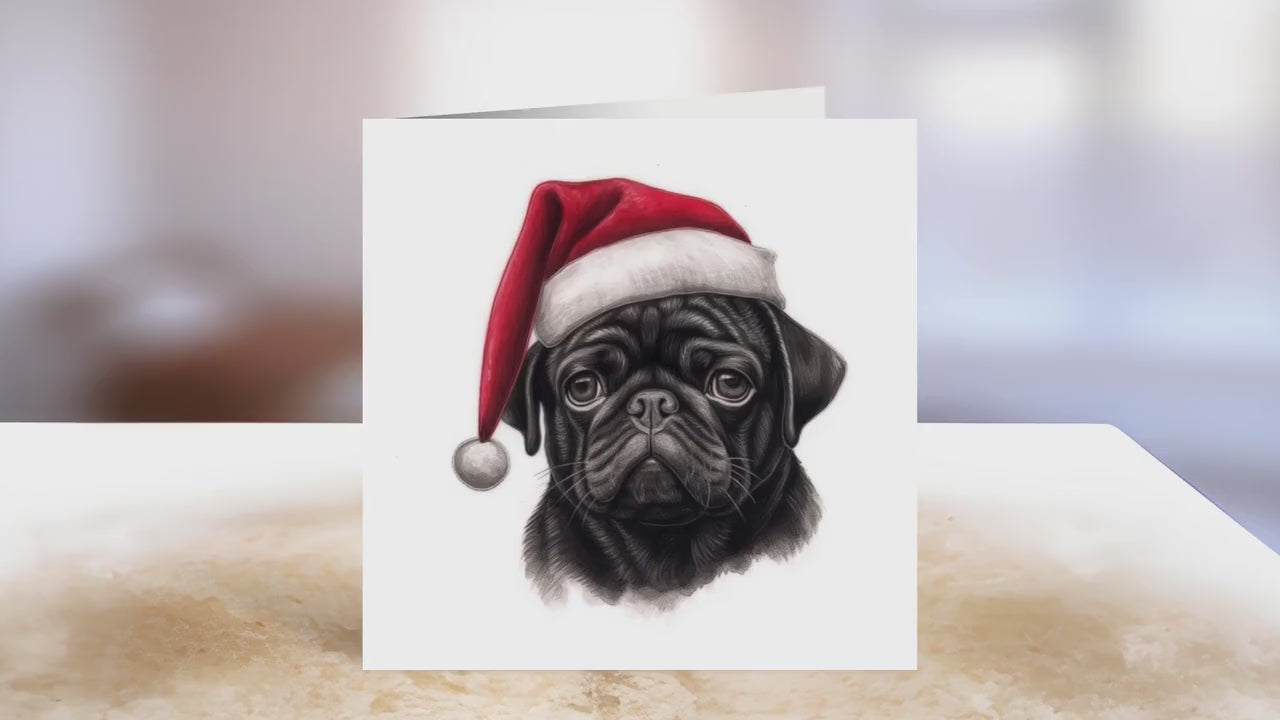 Black Pug Christmas Card | Greeting card for dog lover | Single card blank on the inside