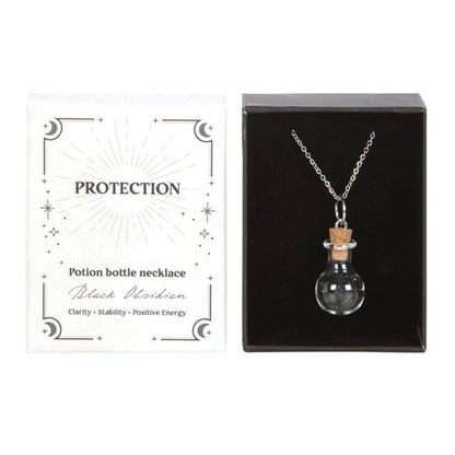 Protection Black Obsidian Crystal Chip Potion Bottle Necklace | Calming Colour