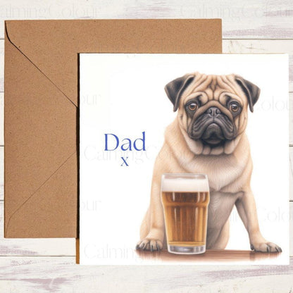 Pug Father's Day Card | Dad Greetings | With Love | Father's Day