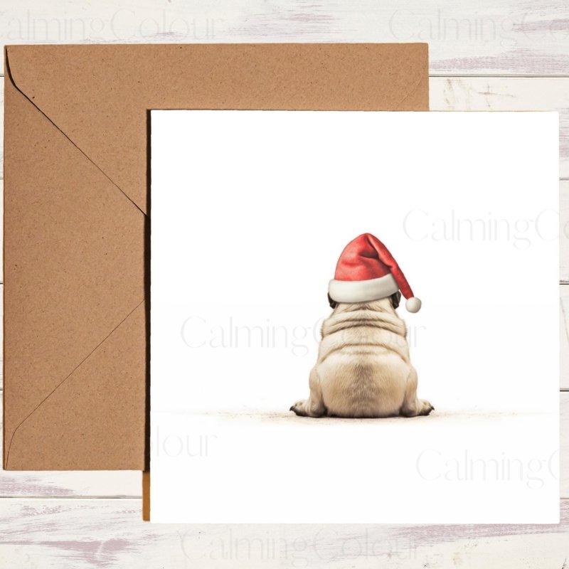 Pug in Festive Santa Hat | Christmas Card | Christmas Card