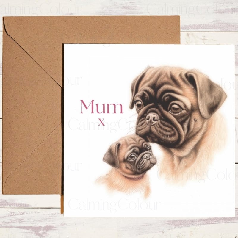 Pug Mother's Day with Love | Dog Greeting Card for Mum | Mother's Day Card