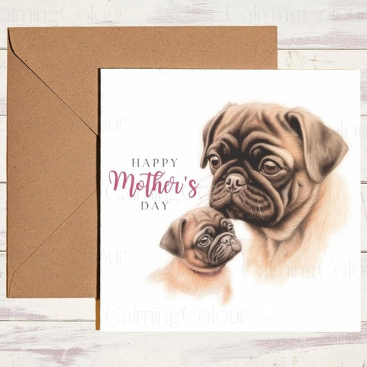 Pug Mother's Day with Love | Dog Greeting Card for Mum | Mother's Day Card