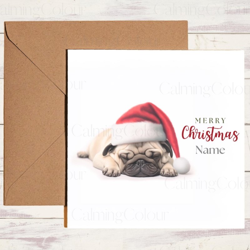 Pug Snoozing at Christmas | Festive Card | Christmas Card