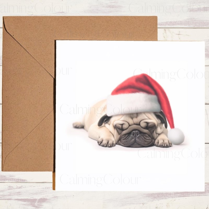 Pug Snoozing at Christmas | Festive Card | Christmas Card