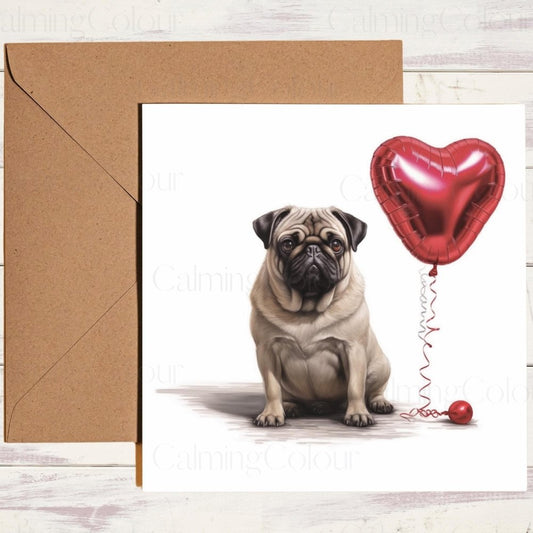 Pug Valentines Card | With Love | Anniversary | Valentine's Day