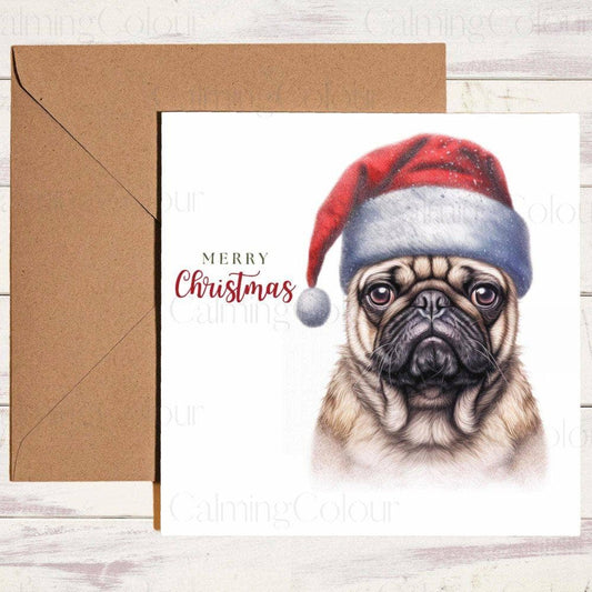 Pug wearing Red Santa Hat | Christmas Card | Christmas Card