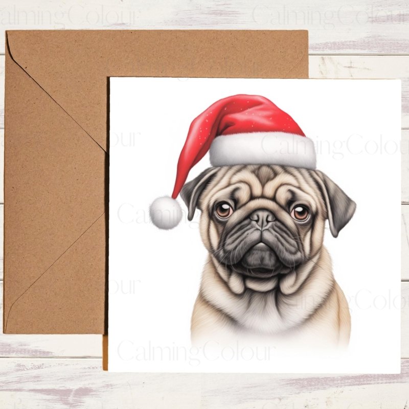 Pug wearing Santa Hat | Christmas Card | Christmas Card