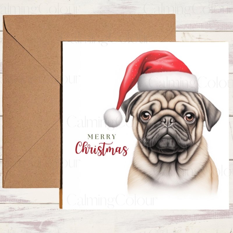 Pug wearing Santa Hat | Christmas Card | Christmas Card