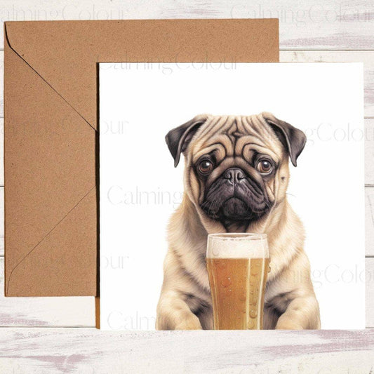 Pug with a Pint Glass | Birthday Card | Birthday Card